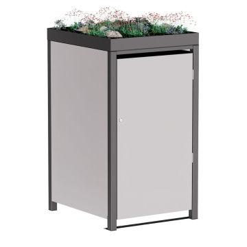 Tilda 1-Bin Trash Can Storage Unit, 240L Capacity, Light Gray Metallic with Dark Gray Frame