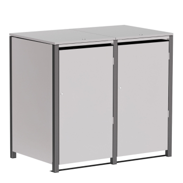 Hugo Double Trash Can Storage Box 240L Light Gray Metallic with Dark Gray Frame
