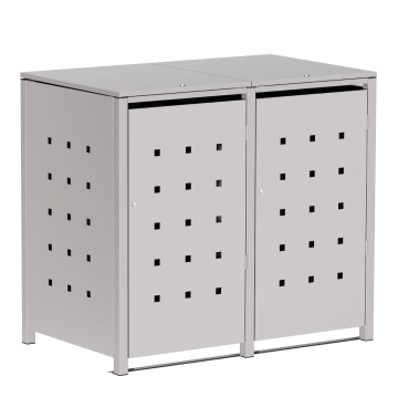 Horst Double Trash Can Shed 120L in Light Gray - Metallic