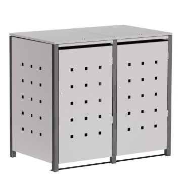 Wilhelm Double Trash Can Shed 240L in Light Gray Metallic with Dark Gray Frame