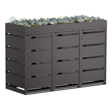 Egon Triple Trash Can Shed 120 Liter in Black