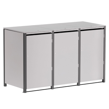 Hugo Triple Trash Can Storage, 240L, Light Gray Metallic with Dark Gray Frame