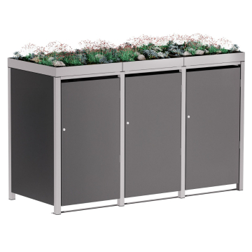 Emma Triple Trash Can Storage Unit for 120L Bins in Anthracite with Signal Gray Frame