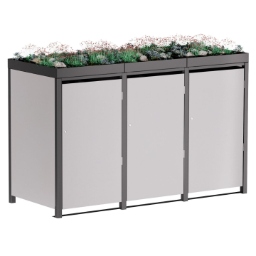 Tilda Triple Trash Can Storage Shed, 240L, Light Gray Metallic with Dark Gray Frame