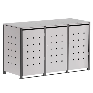 Horst Triple Trash Can Shed 120L in Light Gray Metallic with Dark Gray Frame