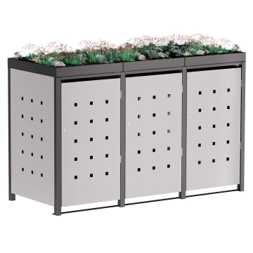 Anna Triple Trash Can Shed 120L in Light Gray Metallic with Dark Gray Frame
