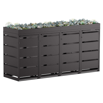 Egon 4-Bin Trash Can Storage Unit for 120 Liter Bins, Black