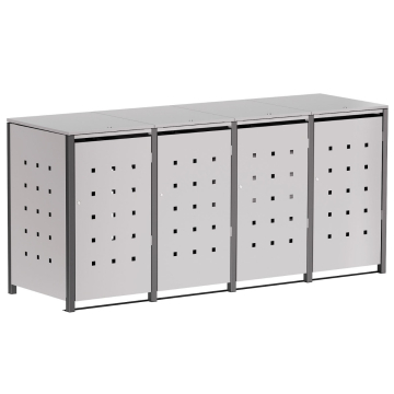 Horst 4-Bin Trash Can Storage Unit 120L in Light Gray Metallic with Dark Gray Frame