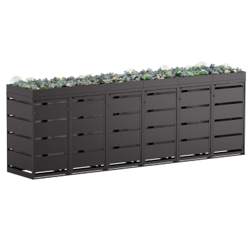 Egon Six-Bin Trash Can Storage Unit for 120 Liter Cans, Black