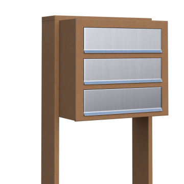Cube Mailbox System for Three Rust with Stainless Steel Flap