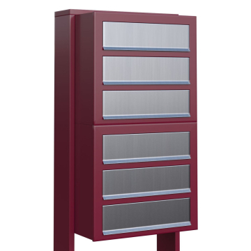 Cube Mailbox System for Six, Red with Stainless Steel Flap