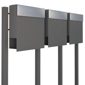 Manhattan for Three Mailbox System, Metallic Gray with Stainless Steel Flap