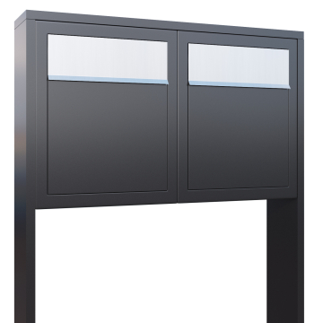 Base for Two Anthracite Mailbox System with Stainless Steel Door