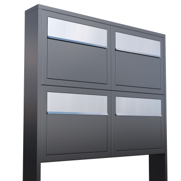Elegance for Four Mailbox System, Anthracite with Stainless Steel Flap
