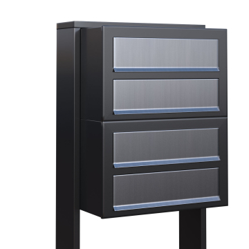 Cube Four-Unit Mailbox System, Anthracite with Stainless Steel Flap