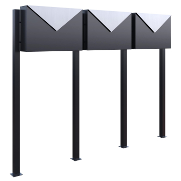 Letterbox System "Letter for Three" Anthracite with Stainless Steel Flap