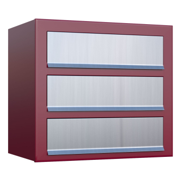 Cube Mailbox for Three in Red with Stainless Steel Flap