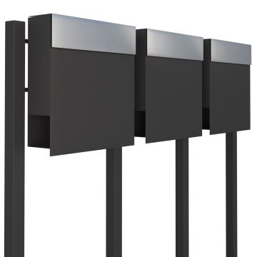 Manhattan Three-Unit Mailbox System Anthracite with Stainless Steel Flap