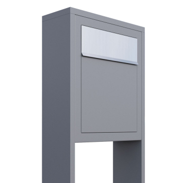 Freestanding Mailbox Base Gray Metallic with Stainless Steel Door