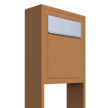 Freestanding mailbox base, rust, with stainless steel door