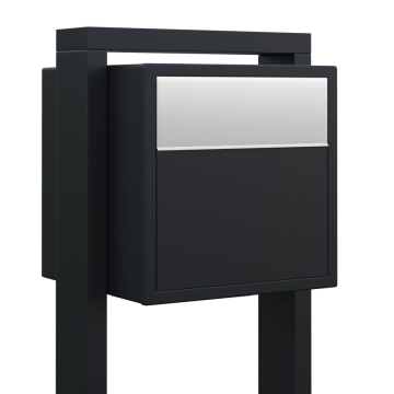 Soprano Black Freestanding Mailbox with Stainless Steel Door