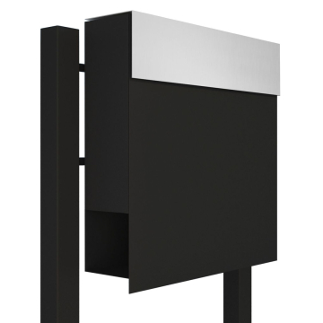Manhattan Black Freestanding Mailbox with Stainless Steel Door