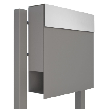 Manhattan Gray Metallic Freestanding Mailbox with Stainless Steel Flap