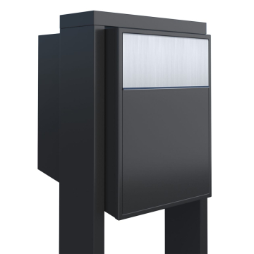 Big Flag Black Freestanding Mailbox with Stainless Steel Door