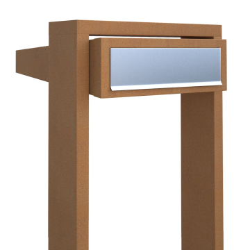 Freestanding mailbox, stairs design, rust finish with stainless steel door.