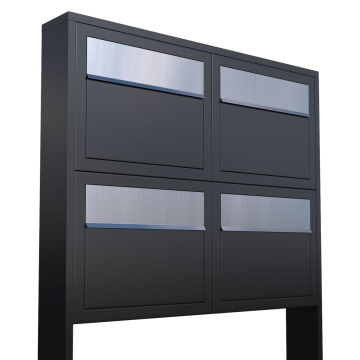 Elegance for Four Mailbox System, Black with Stainless Steel Flap