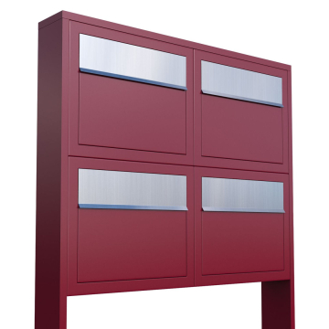Elegance Mailbox System for Four, Red with Stainless Steel Flap