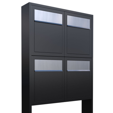 Mailbox Base for Four, Black with Stainless Steel Flap