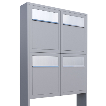 Base for Four Mailbox System, Metallic Gray with Stainless Steel Flap