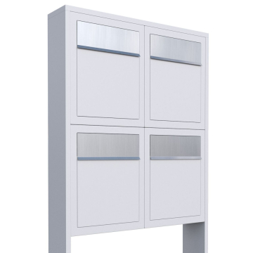 Base for Four Mailbox System White with Stainless Steel Flap