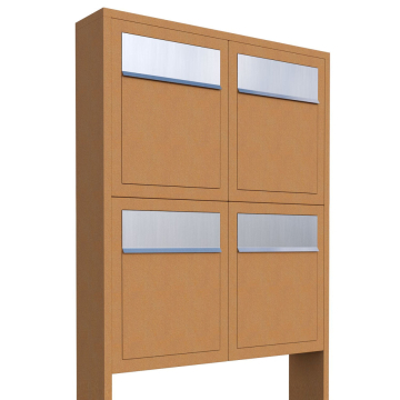 Mailbox Base for Four Rust with Stainless Steel Door