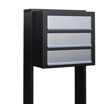 Cube for Three Mailbox Unit Black with Stainless Steel Flap