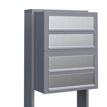 Cube Four Unit Mailbox System, Metallic Gray with Stainless Steel Flap