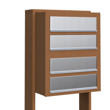 Cube Four Mailbox System, Rust Finish with Stainless Steel Door