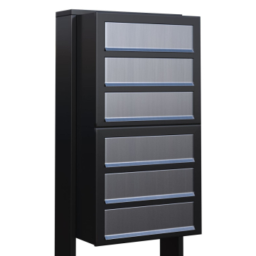 Cube Six Black Mailbox with Stainless Steel Flap