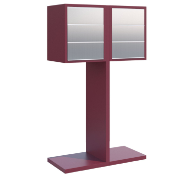 Hermes Double Six-Unit Mailbox with Red Body and Stainless Steel Door