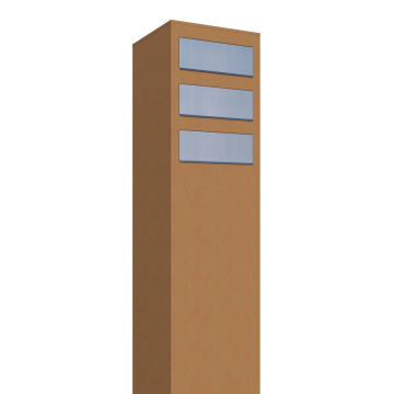 Monolith Mailbox System for Three, Rust Finish with Stainless Steel Flap