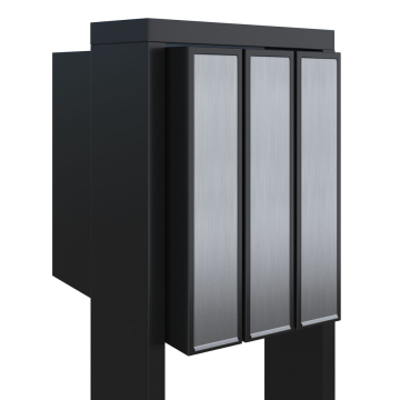 Mailbox System Flag for Three Black with Stainless Steel Door