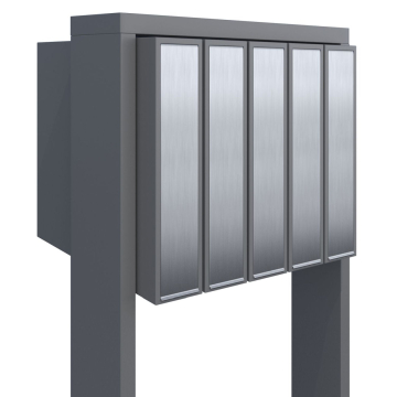 Mailbox system "Flag for Five" in Metallic Gray with Stainless Steel Flap