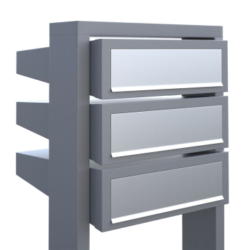 Mailbox unit, Stairs for Three, gray metallic with stainless steel flap