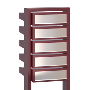 Mailbox unit Stairs for Five, red with stainless steel flap