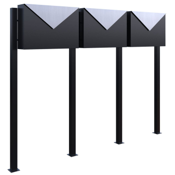 Letterbox system "Letter for Three" Black with stainless steel flap