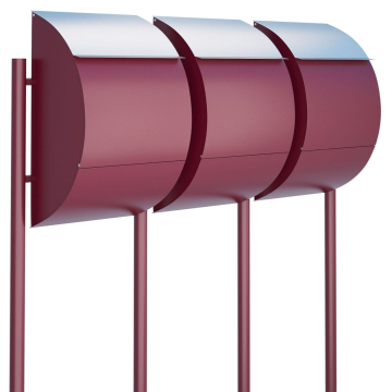 Jumbo Mailbox System for Three, Red with Stainless Steel Flap