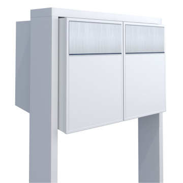 Big Flag Double Mailbox, White with Stainless Steel Flap