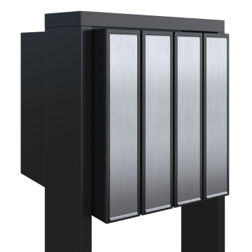 Mailbox system "Flag for Four," black with stainless steel door.