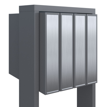 Mailbox with Flag for Four, Gray Metallic with Stainless Steel Flap